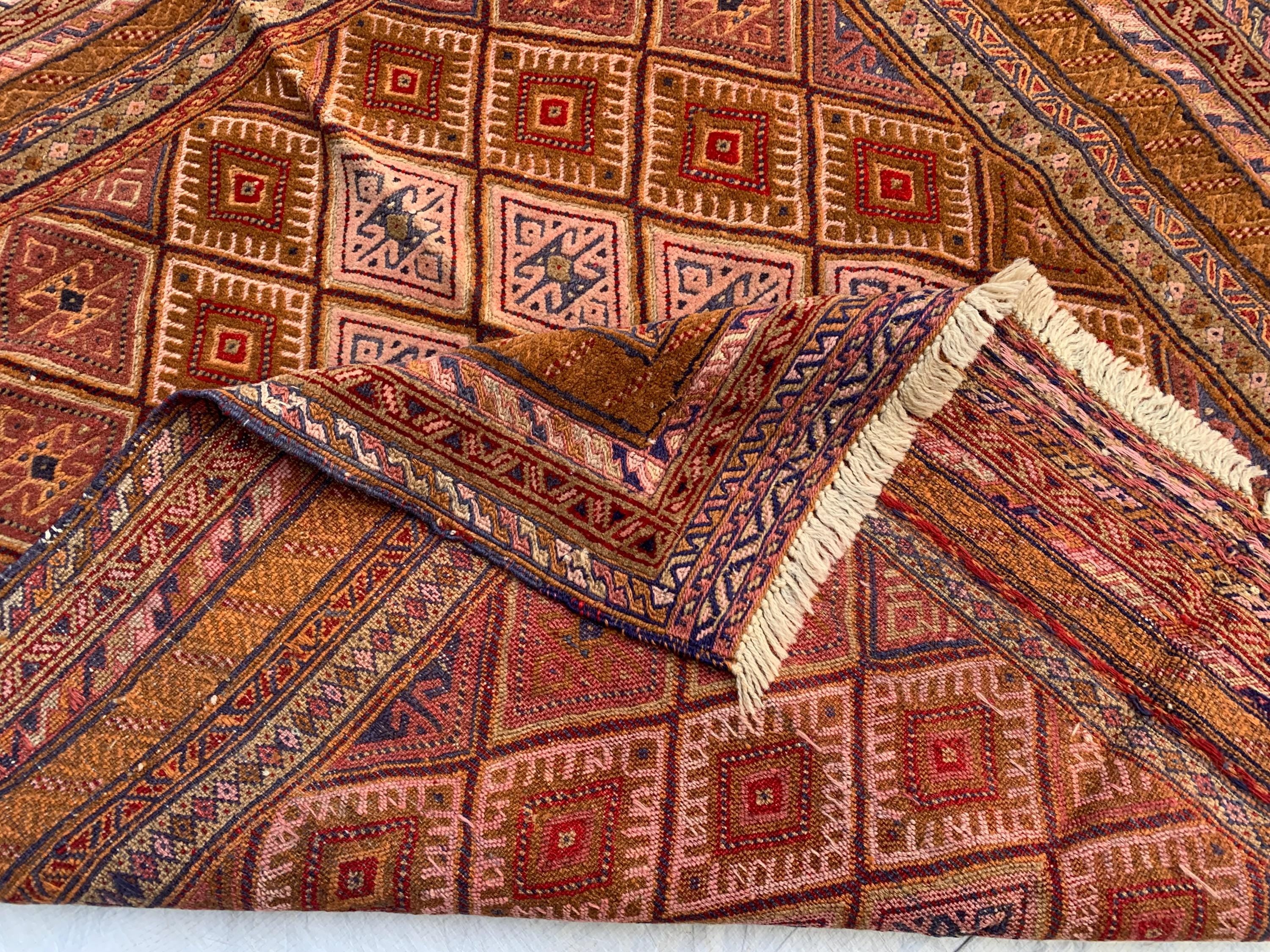 Vintage Kilim Rug 4.2x4 ft | Handmade Afghan Flatweave | Boho Decor | Turkmen Small Area Rug | Rustic Kilim Carpet, Perfect for Kitchen