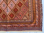 Vintage Kilim Rug 4.2x4 ft | Handmade Afghan Flatweave | Boho Decor | Turkmen Small Area Rug | Rustic Kilim Carpet, Perfect for Kitchen
