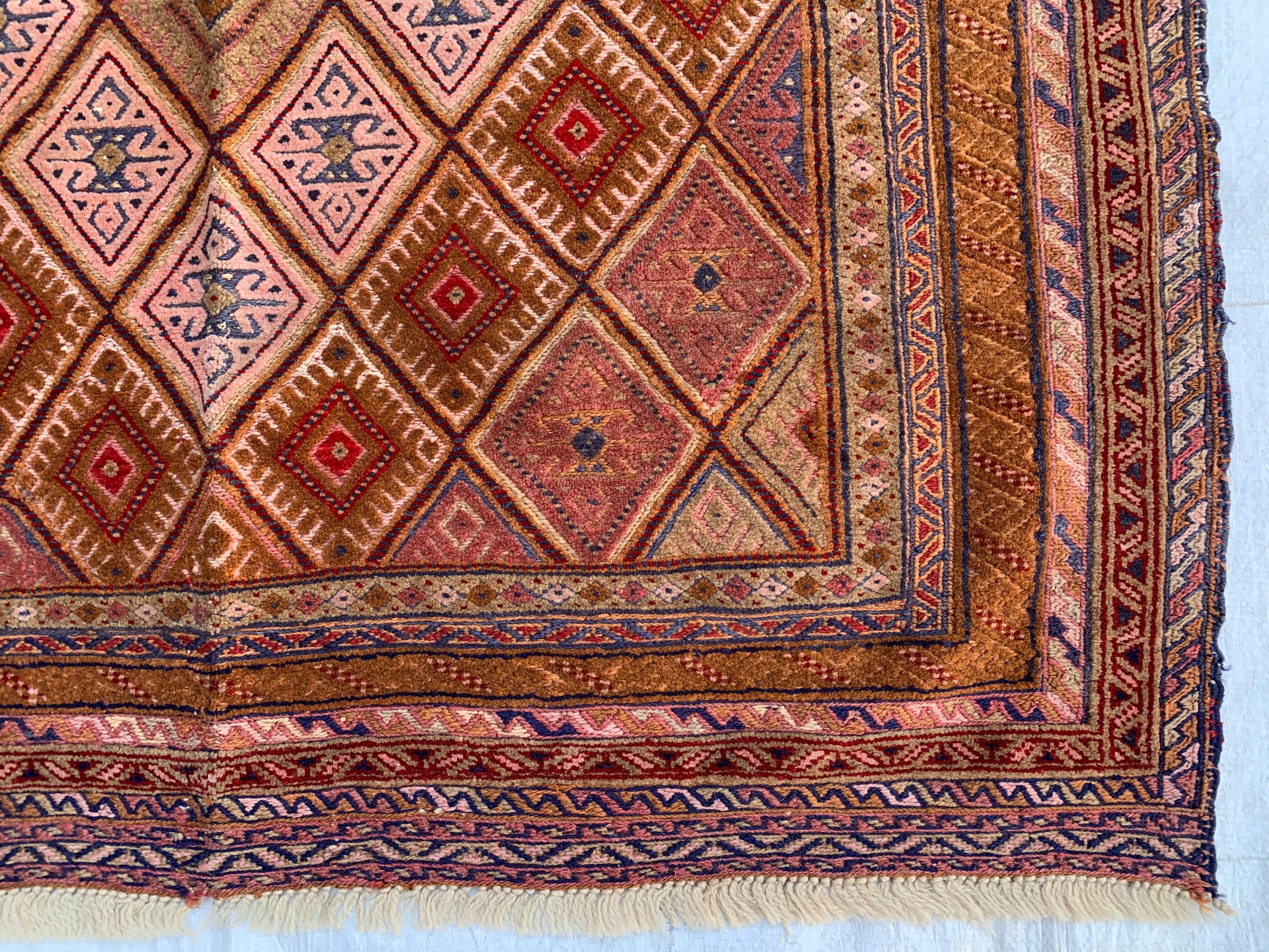Vintage Kilim Rug 4.2x4 ft | Handmade Afghan Flatweave | Boho Decor | Turkmen Small Area Rug | Rustic Kilim Carpet, Perfect for Kitchen