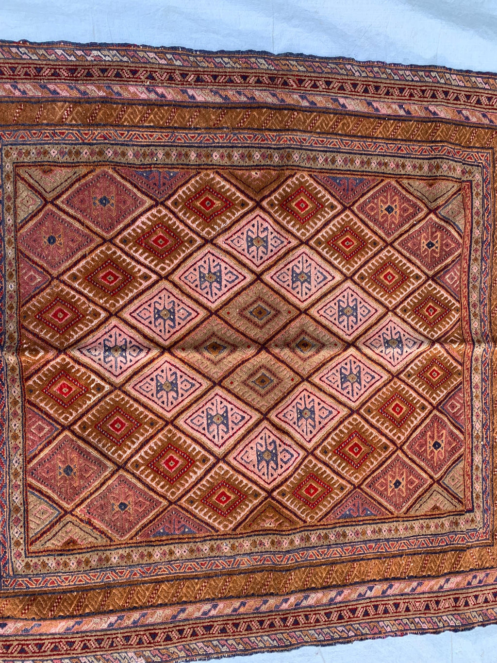 Vintage Kilim Rug 4.2x4 ft | Handmade Afghan Flatweave | Boho Decor | Turkmen Small Area Rug | Rustic Kilim Carpet, Perfect for Kitchen