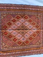 Vintage Kilim Rug 4.2x4 ft | Handmade Afghan Flatweave | Boho Decor | Turkmen Small Area Rug | Rustic Kilim Carpet, Perfect for Kitchen