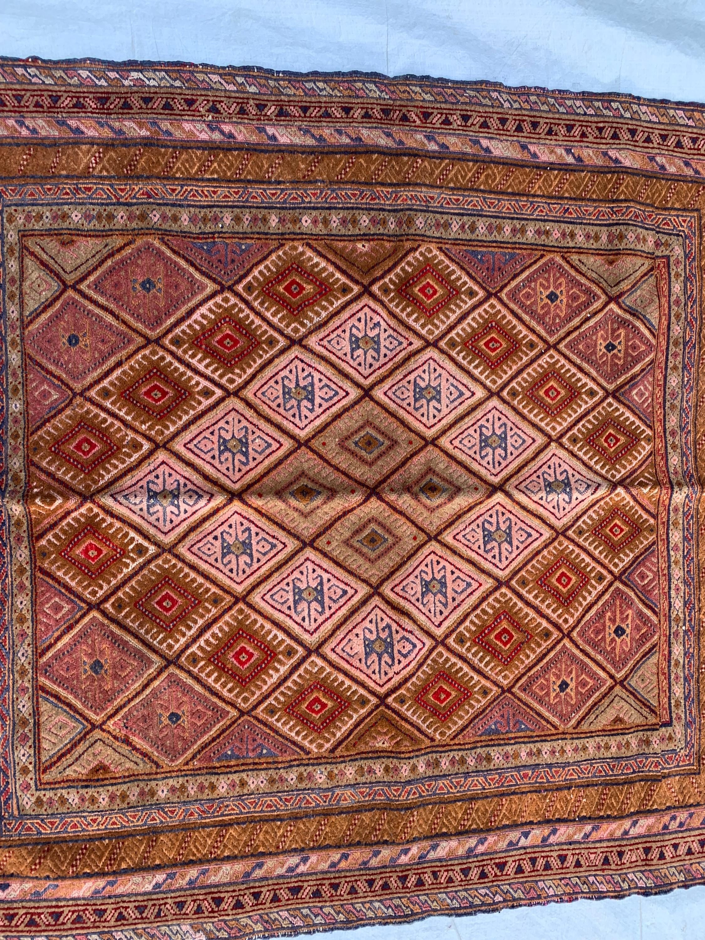 Vintage Kilim Rug 4.2x4 ft | Handmade Afghan Flatweave | Boho Decor | Turkmen Small Area Rug | Rustic Kilim Carpet, Perfect for Kitchen
