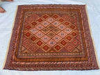 Vintage Kilim Rug 4.2x4 ft | Handmade Afghan Flatweave | Boho Decor | Turkmen Small Area Rug | Rustic Kilim Carpet, Perfect for Kitchen