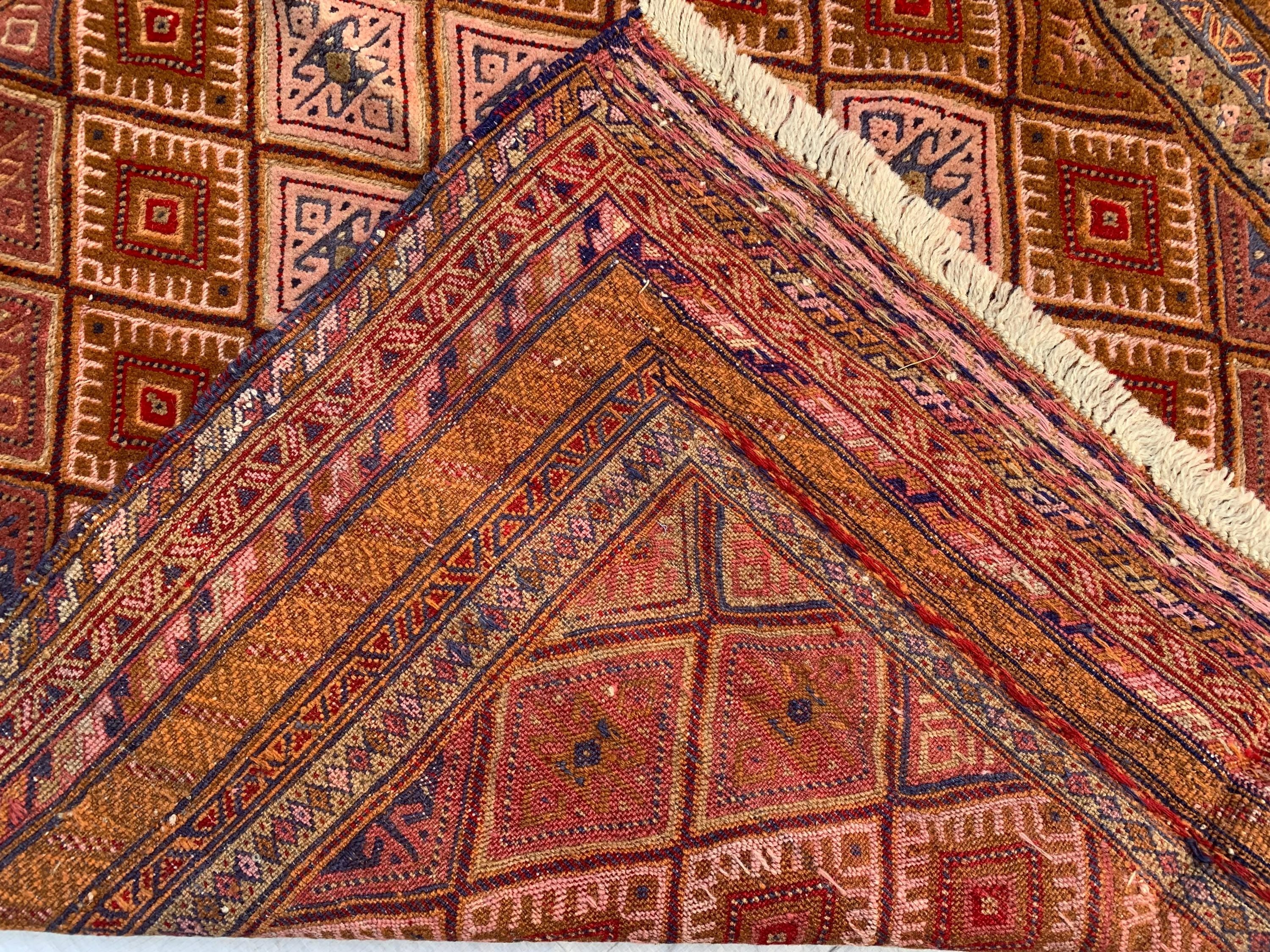 Vintage Kilim Rug 4.2x4 ft | Handmade Afghan Flatweave | Boho Decor | Turkmen Small Area Rug | Rustic Kilim Carpet, Perfect for Kitchen