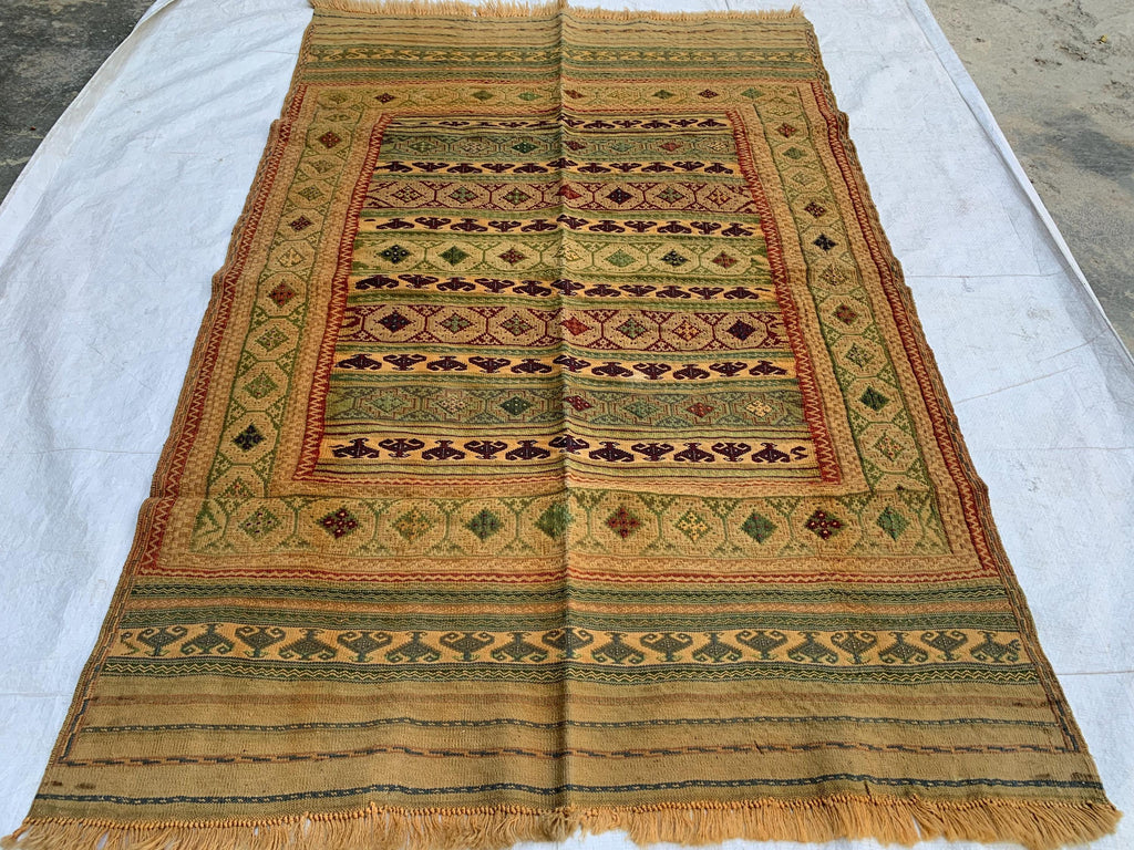 80-Year-Old Vintage Herati Kilim Rug 5.5x3.8 ft | Antique Afghan Flatweave | Collectible Tribal Carpet | Boho Area Rug or Farmhouse rug