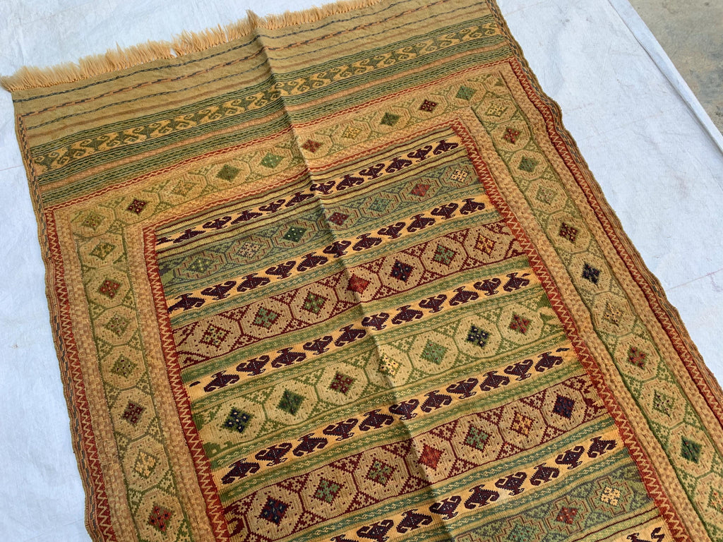 80-Year-Old Vintage Herati Kilim Rug 5.5x3.8 ft | Antique Afghan Flatweave | Collectible Tribal Carpet | Boho Area Rug or Farmhouse rug