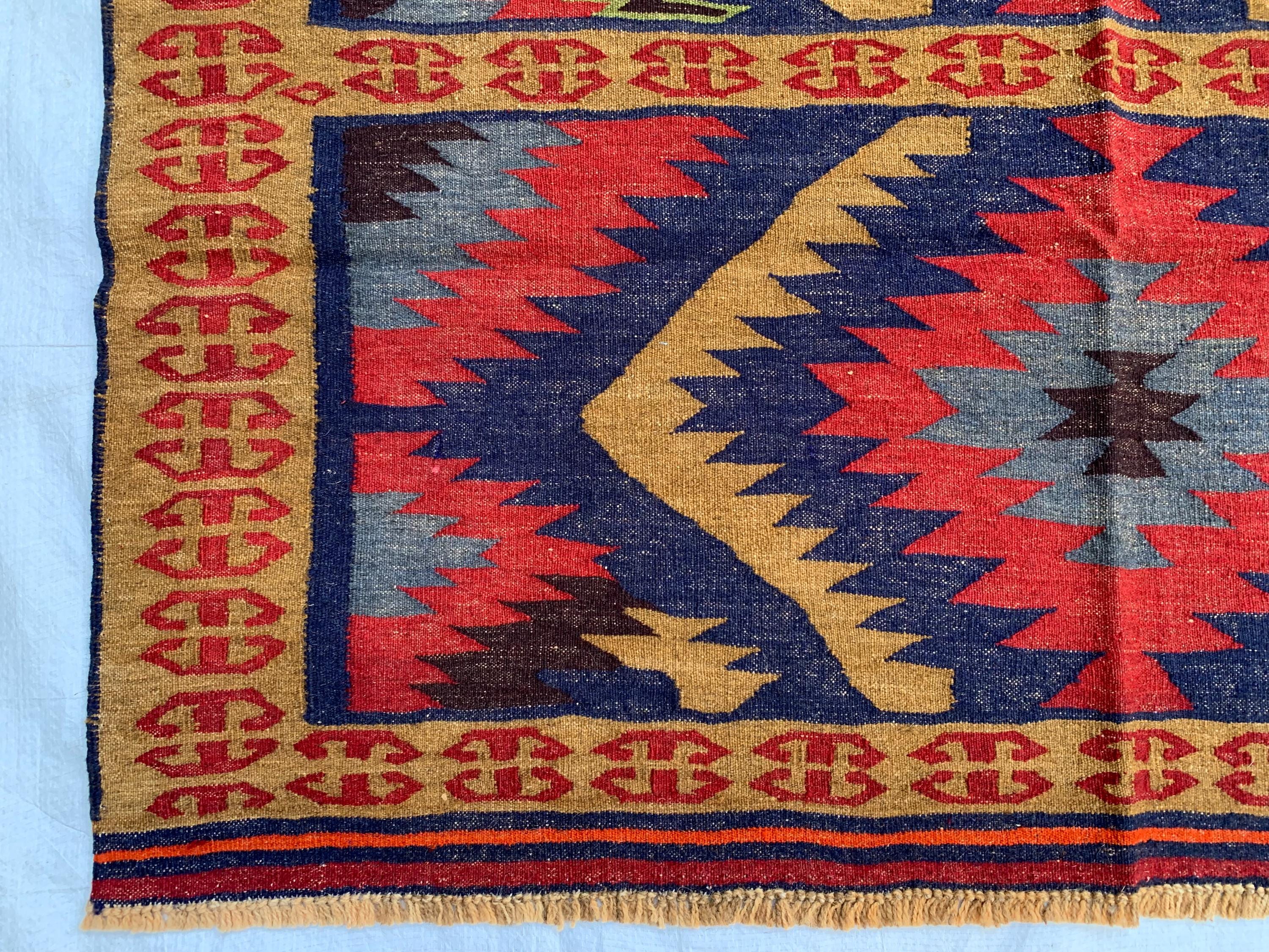 Antique Afghan Kilim Rug 5.8x4.5ft | Handwoven Wool Flatweave | Tribal Geometric Carpet |Boho Decor| Collectible Vintage Rug, Livingroom Rug
