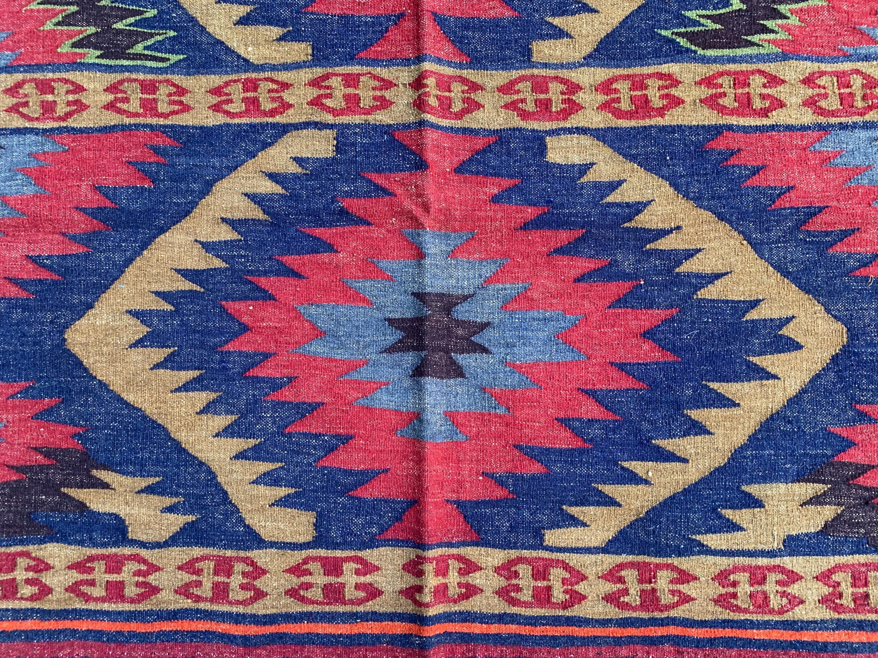 Antique Afghan Kilim Rug 5.8x4.5ft | Handwoven Wool Flatweave | Tribal Geometric Carpet |Boho Decor| Collectible Vintage Rug, Livingroom Rug