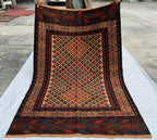 4x6ft, Vintage Kilim Rug | Burgundy Red Handmade Afghan Flatweave | Tribal Geometric Boho Area Carpet, Livingroom Rug, Farmhouse rug