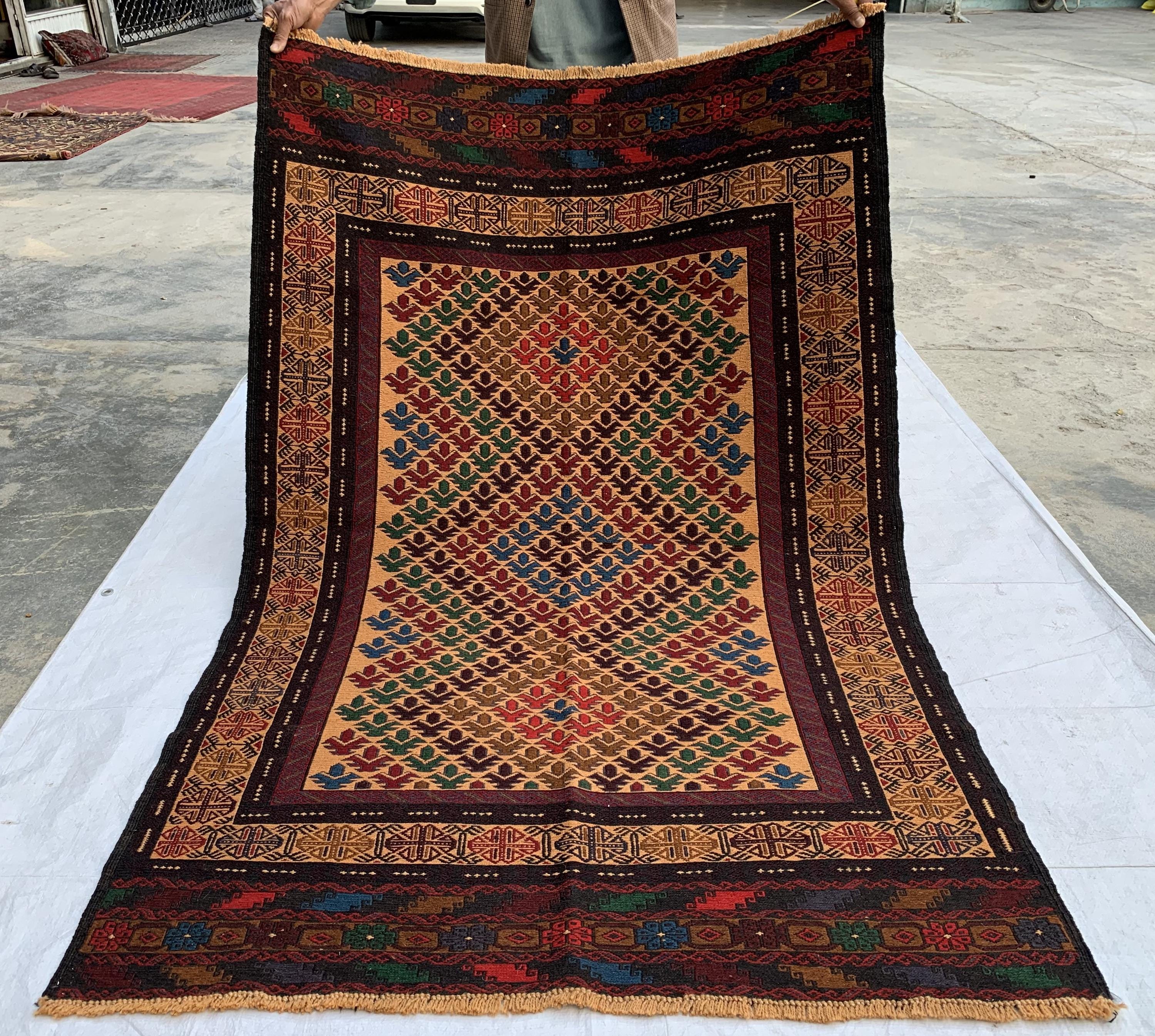 4x6ft, Vintage Kilim Rug | Burgundy Red Handmade Afghan Flatweave | Tribal Geometric Boho Area Carpet, Livingroom Rug, Farmhouse rug