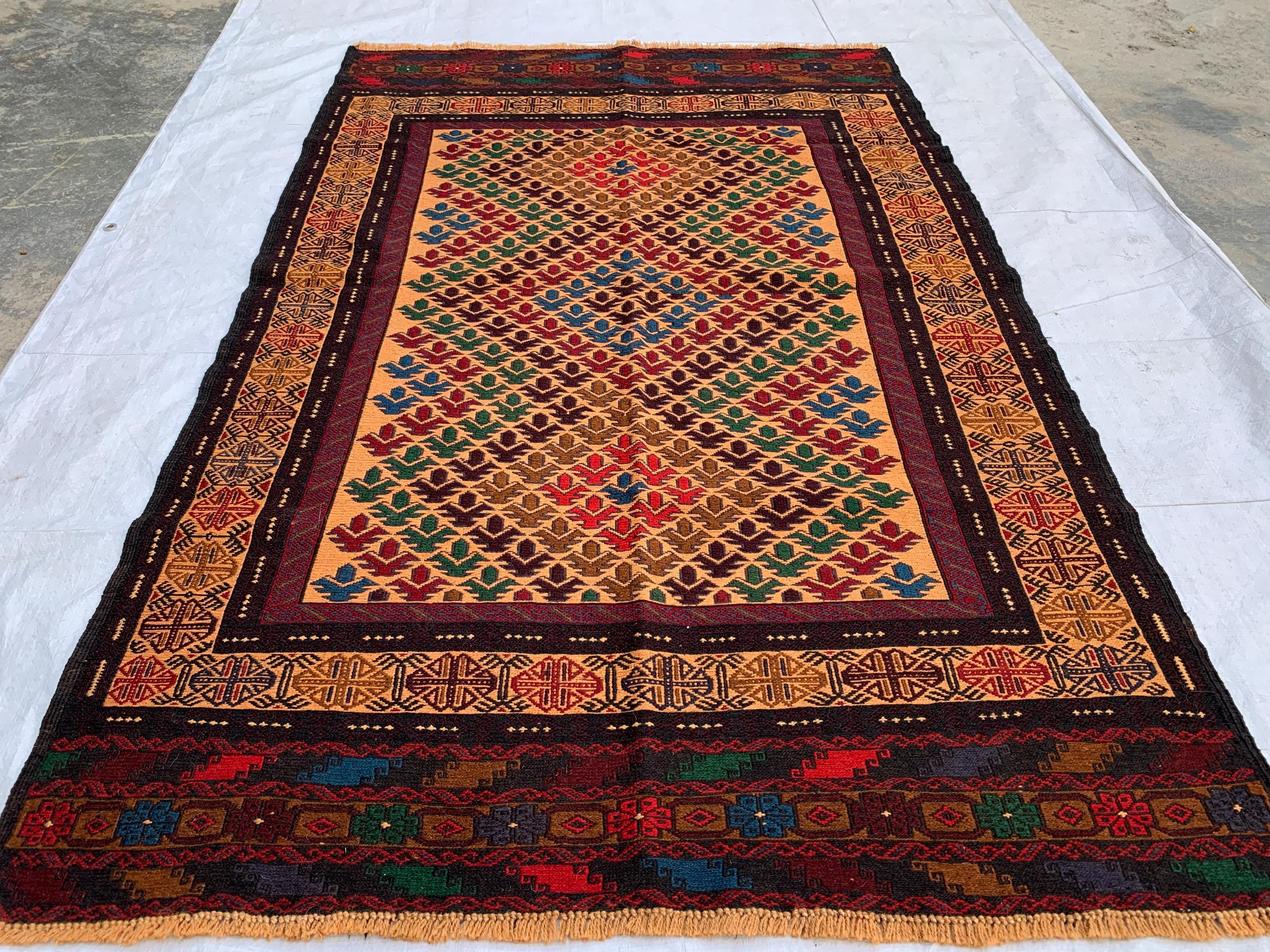 4x6ft, Vintage Kilim Rug | Burgundy Red Handmade Afghan Flatweave | Tribal Geometric Boho Area Carpet, Livingroom Rug, Farmhouse rug