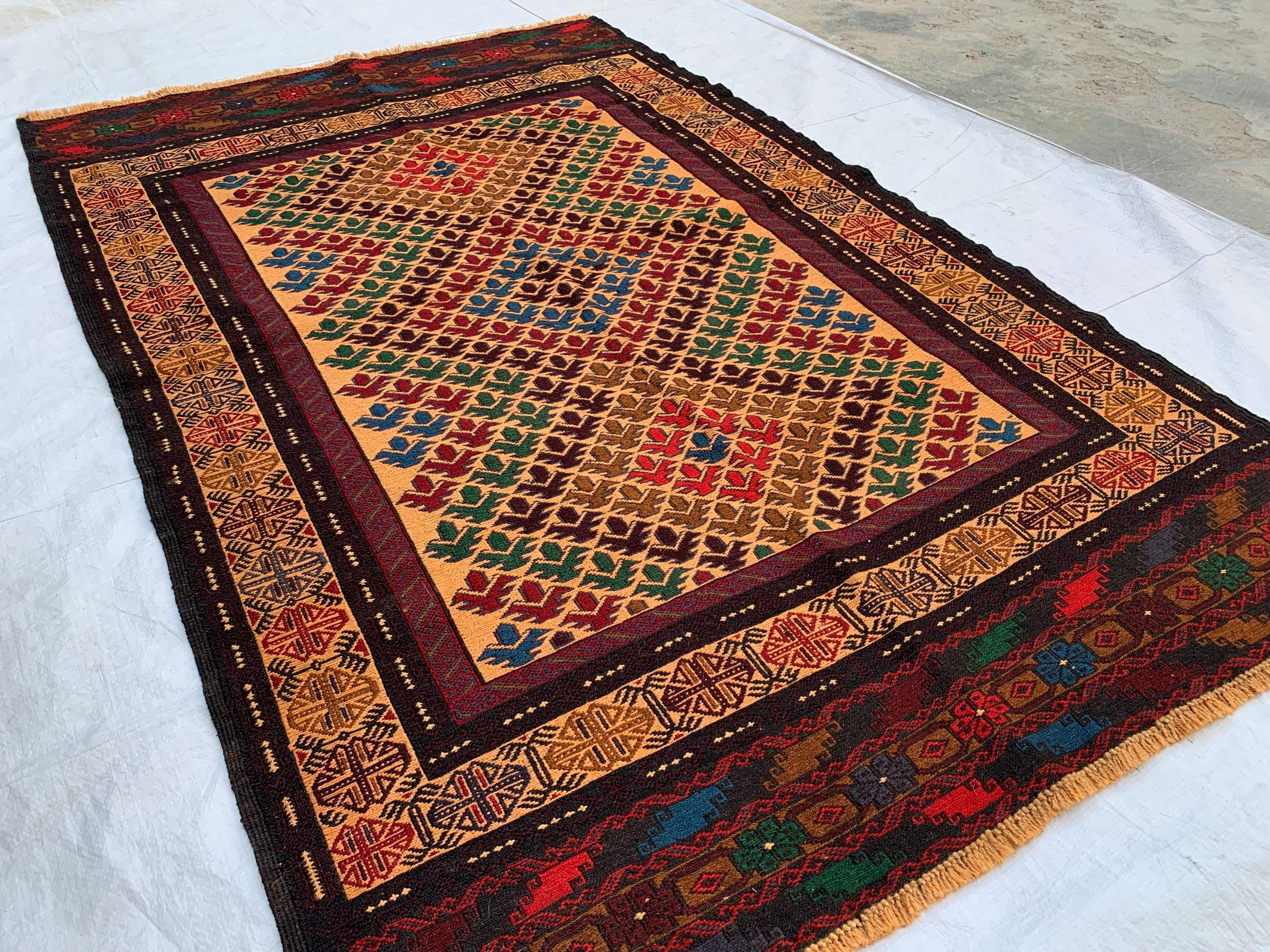 4x6ft, Vintage Kilim Rug | Burgundy Red Handmade Afghan Flatweave | Tribal Geometric Boho Area Carpet, Livingroom Rug, Farmhouse rug