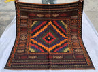 Vintage Afghan Kilim Rug 5'1" x 4'7" – Handmade Wool Flatweave – Multicolor Tribal Geometric Area Rug – Boho Carpet for Kitchen or Bedroom