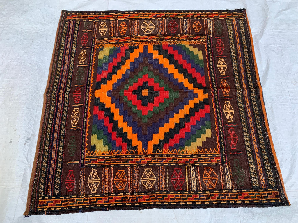 Vintage Afghan Kilim Rug 5'1" x 4'7" – Handmade Wool Flatweave – Multicolor Tribal Geometric Area Rug – Boho Carpet for Kitchen or Bedroom