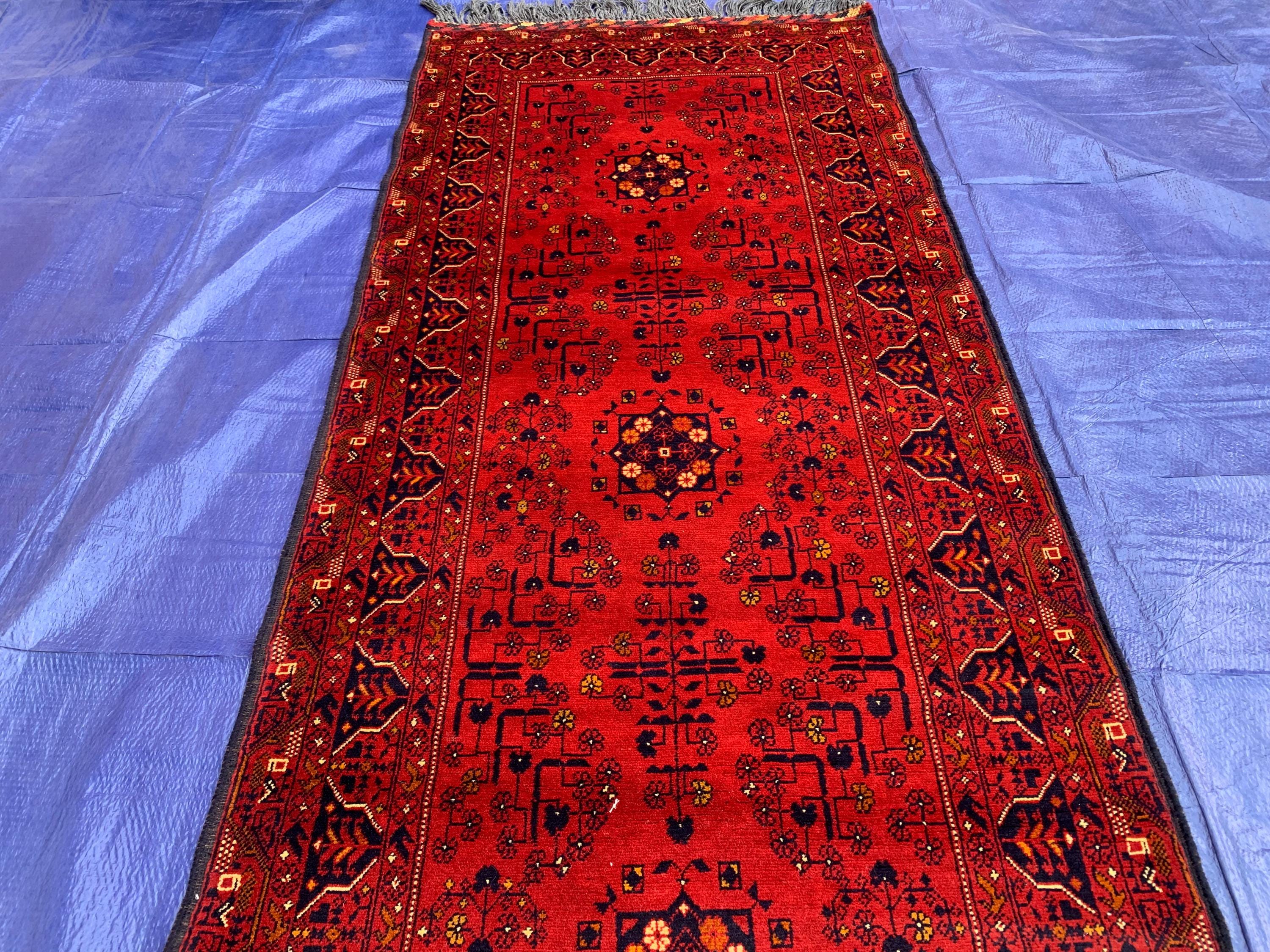 Vintage Bukhara Runner Rug 3x10 ft – Handmade Red Wool Hallway Carpet, Tribal Persian Design, Boho Decor, Authentic Oriental Rug 3x9.9 ft