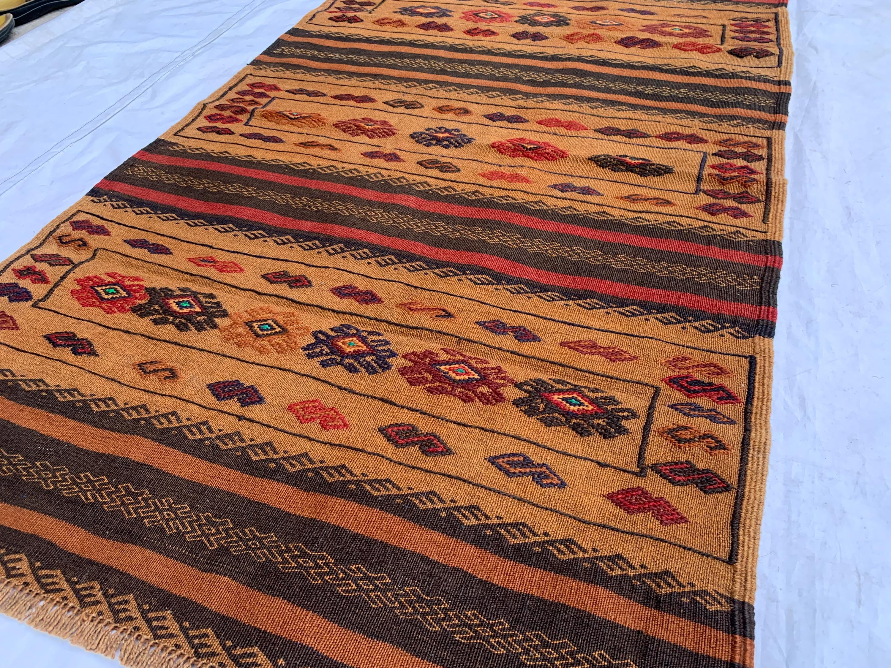 2'9x4'9 Vintage Kilim Rug – Handwoven Wool Tribal Runner – Warm Earth Tones – Geometric Boho Decor – Southwestern Hallway Rug – Afghan Style