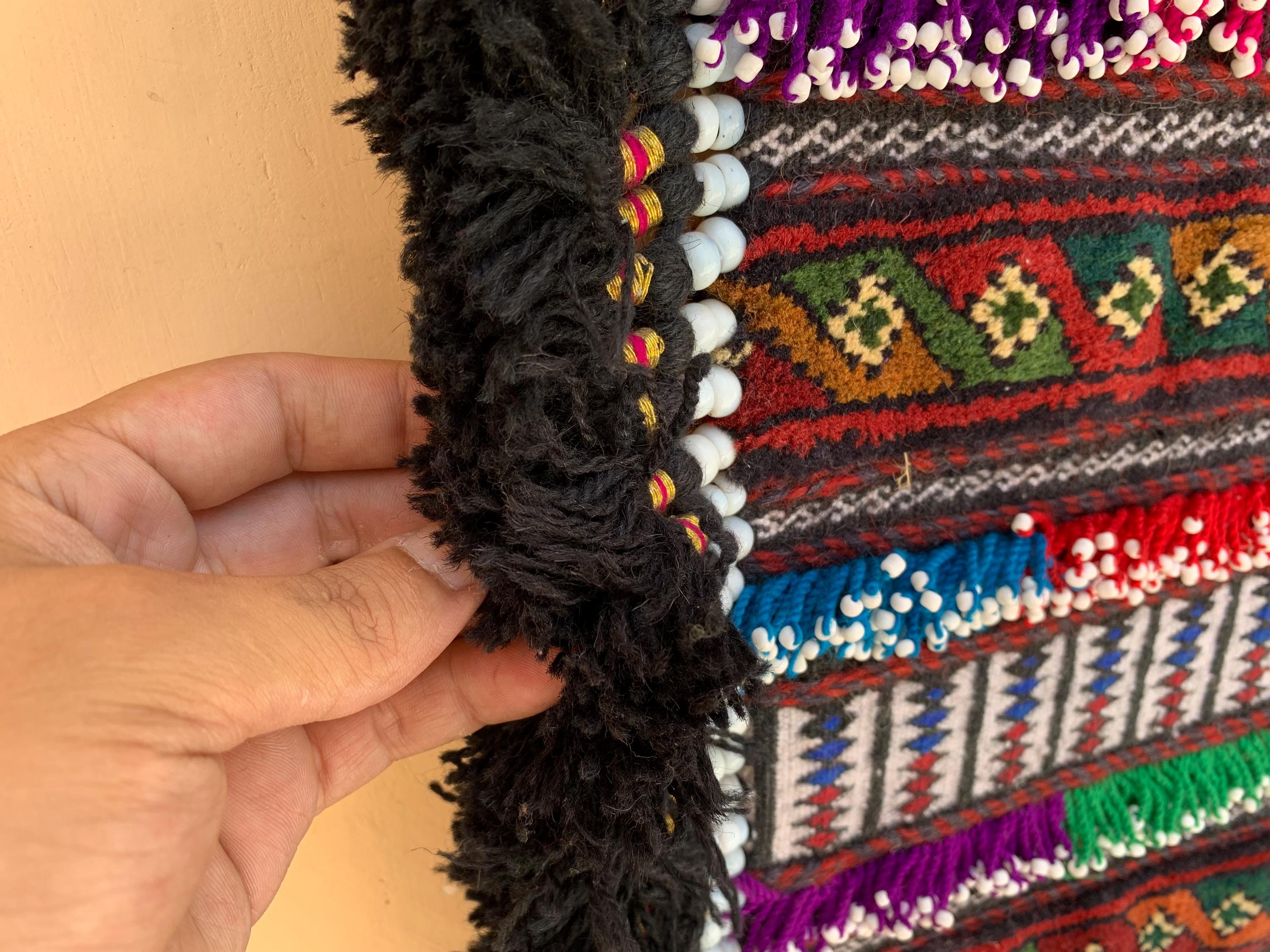 Handmade Tribal Wall Hanging 2.10 x 1.1 ft – Vintage Boho Textile Art, Ethnic Wool Decor, Colorful Kilim Style Wall Tapestry with Tassels
