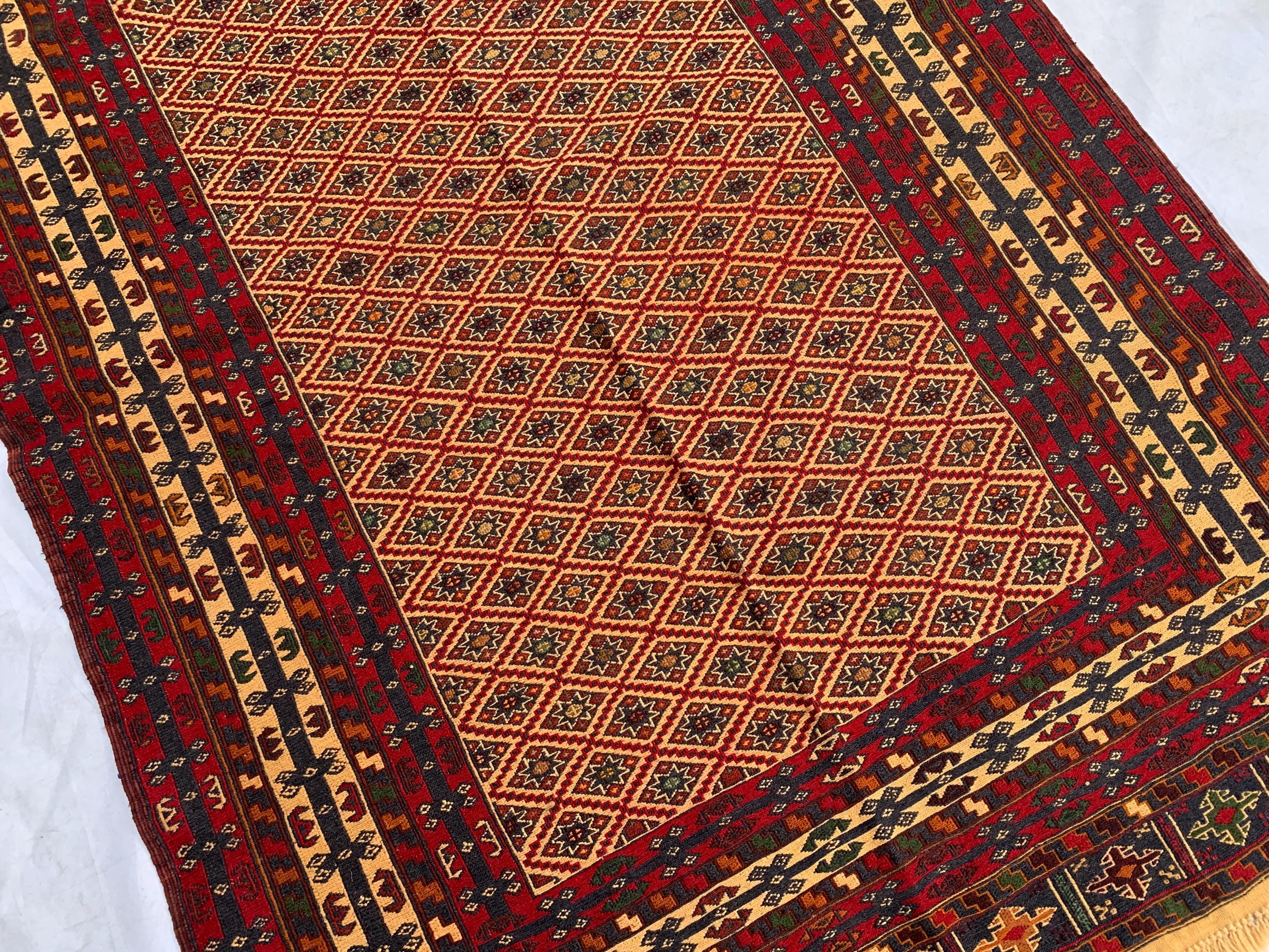 Collectible Vintage Herati Kilim Rug – Handwoven Persian Runner 4x6ft –Unique Wool Gift Idea, Perfect for Bedroom, Living room 185x124cm