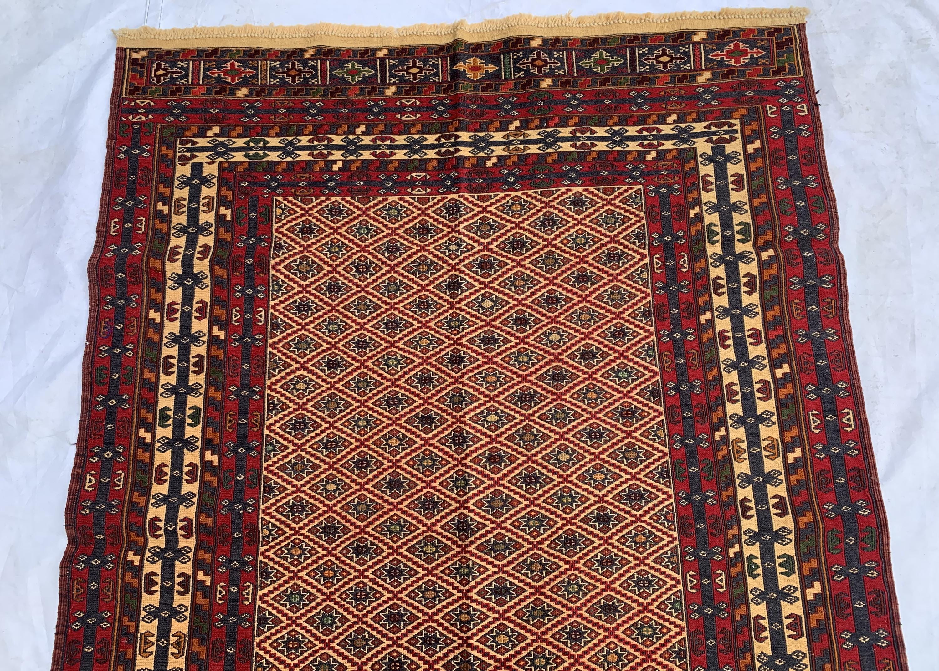 Collectible Vintage Herati Kilim Rug – Handwoven Persian Runner 4x6ft –Unique Wool Gift Idea, Perfect for Bedroom, Living room 185x124cm