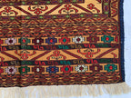 Turkmen Kilim Rug 3'10x 6'7 – Handwoven Wool Area Rug with Geometric Motifs – Red, Gold, Multicolor – Boho Living Room Decor