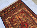 Turkmen Kilim Rug 3'10x 6'7 – Handwoven Wool Area Rug with Geometric Motifs – Red, Gold, Multicolor – Boho Living Room Decor