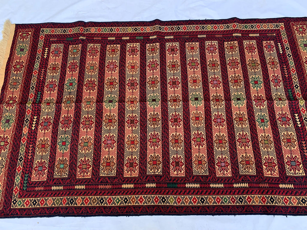 Vintage Kilim Runner Rug 3'10"x6'6" – Handwoven Herati Maliki Wool Rug – Persian Style Area Rug for Living Room or Bedroom – Boho Decor