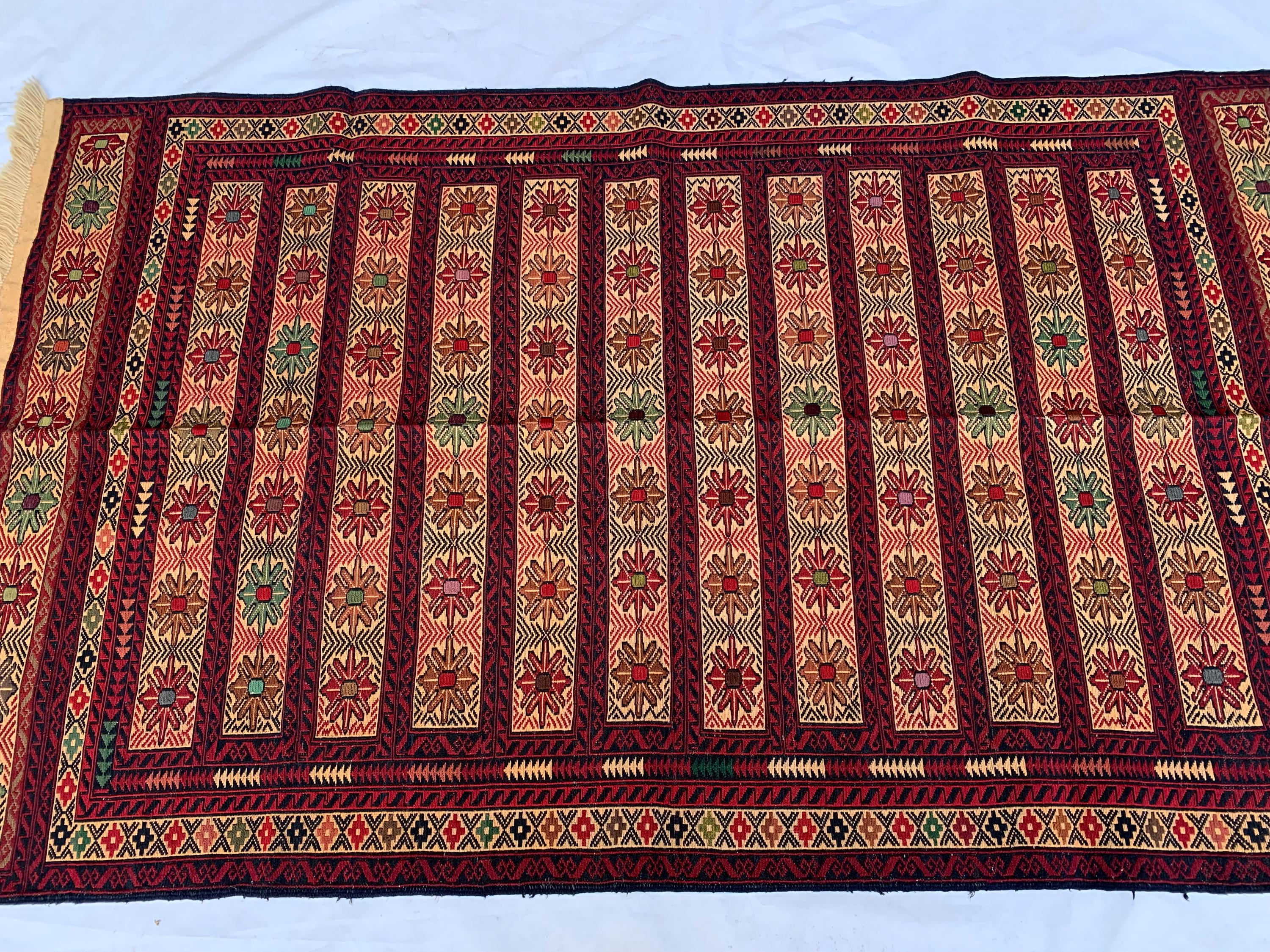 Vintage Kilim Runner Rug 3'10"x6'6" – Handwoven Herati Maliki Wool Rug – Persian Style Area Rug for Living Room or Bedroom – Boho Decor