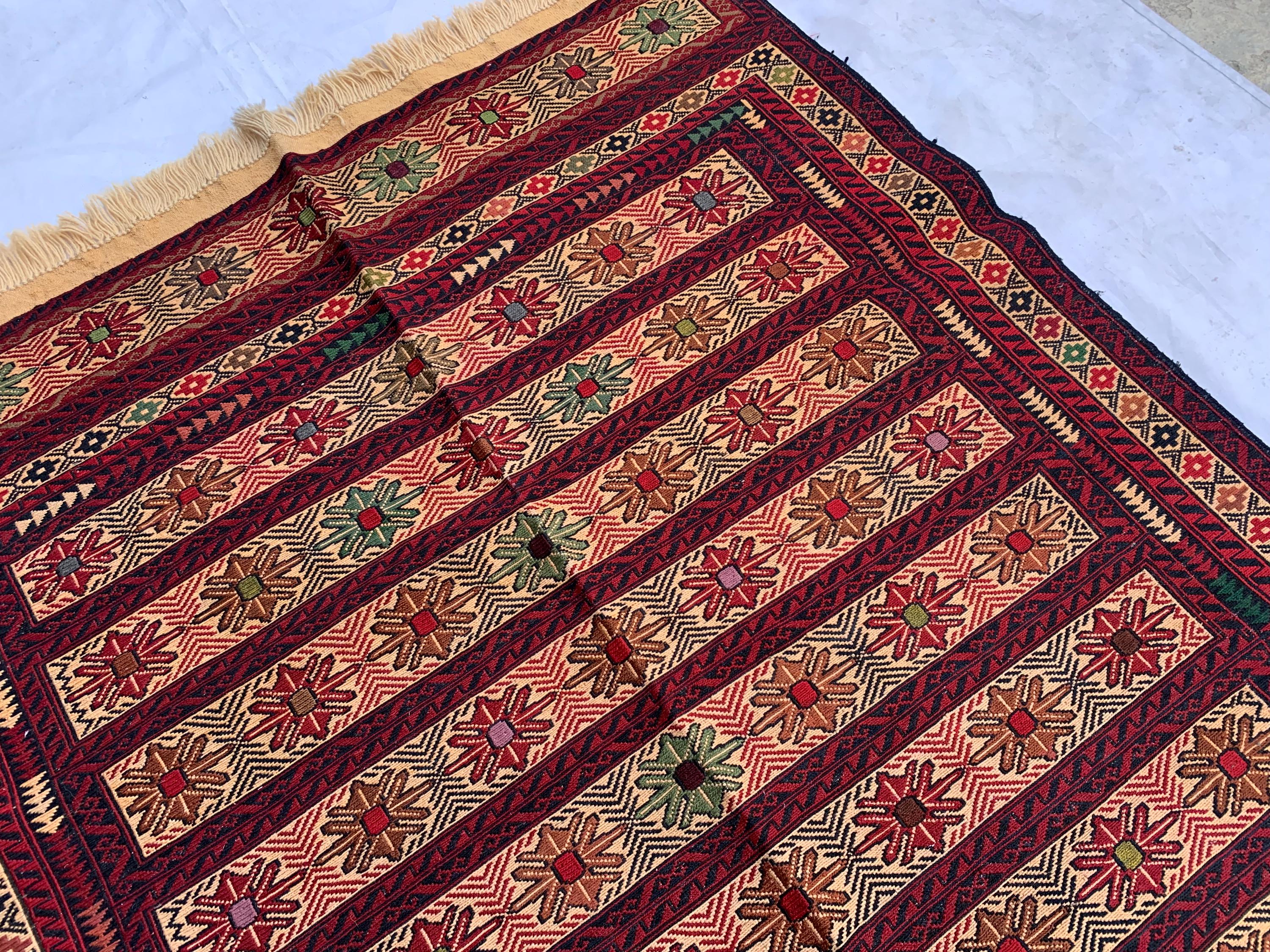 Vintage Kilim Runner Rug 3'10"x6'6" – Handwoven Herati Maliki Wool Rug – Persian Style Area Rug for Living Room or Bedroom – Boho Decor