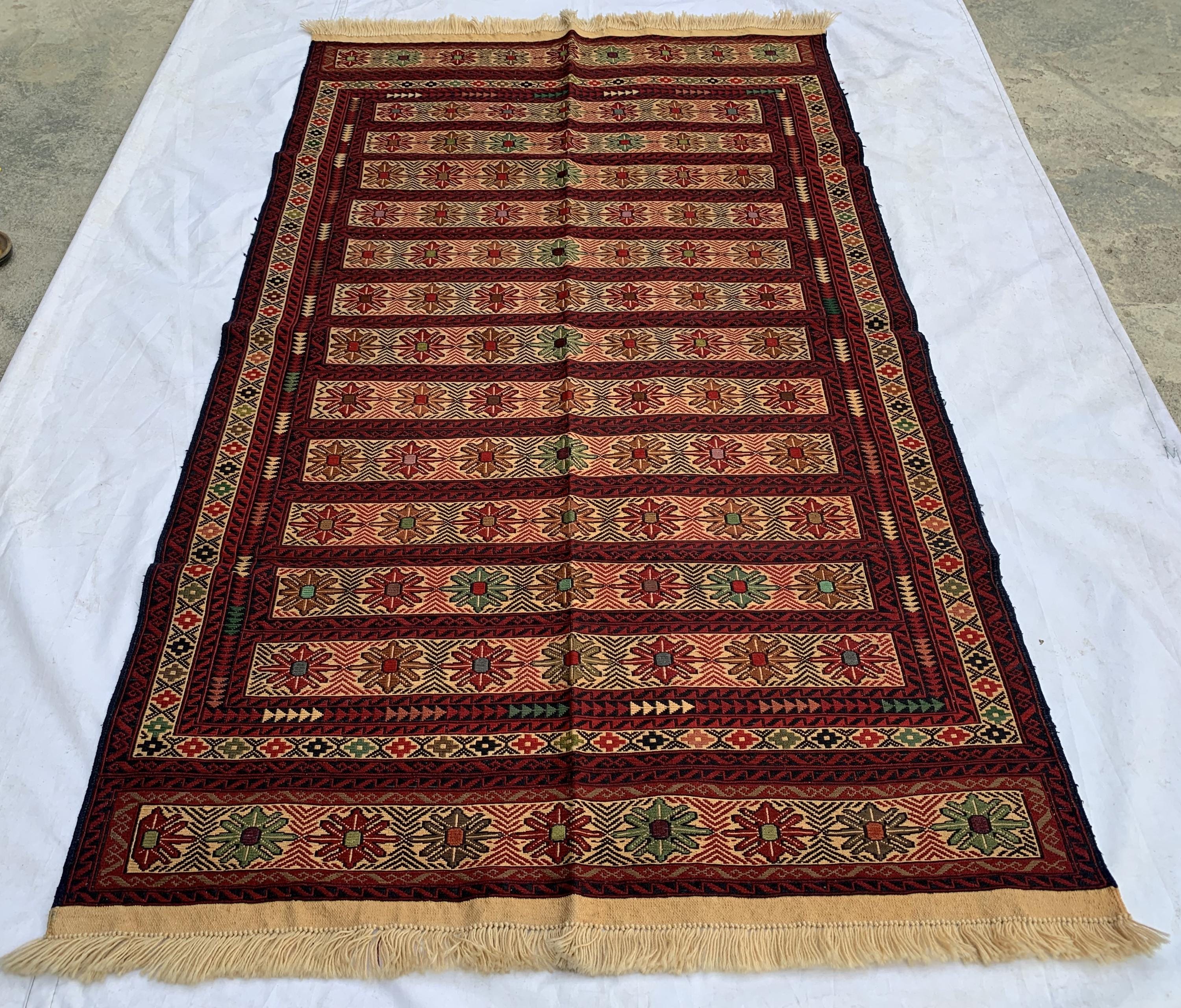Vintage Kilim Runner Rug 3'10"x6'6" – Handwoven Herati Maliki Wool Rug – Persian Style Area Rug for Living Room or Bedroom – Boho Decor