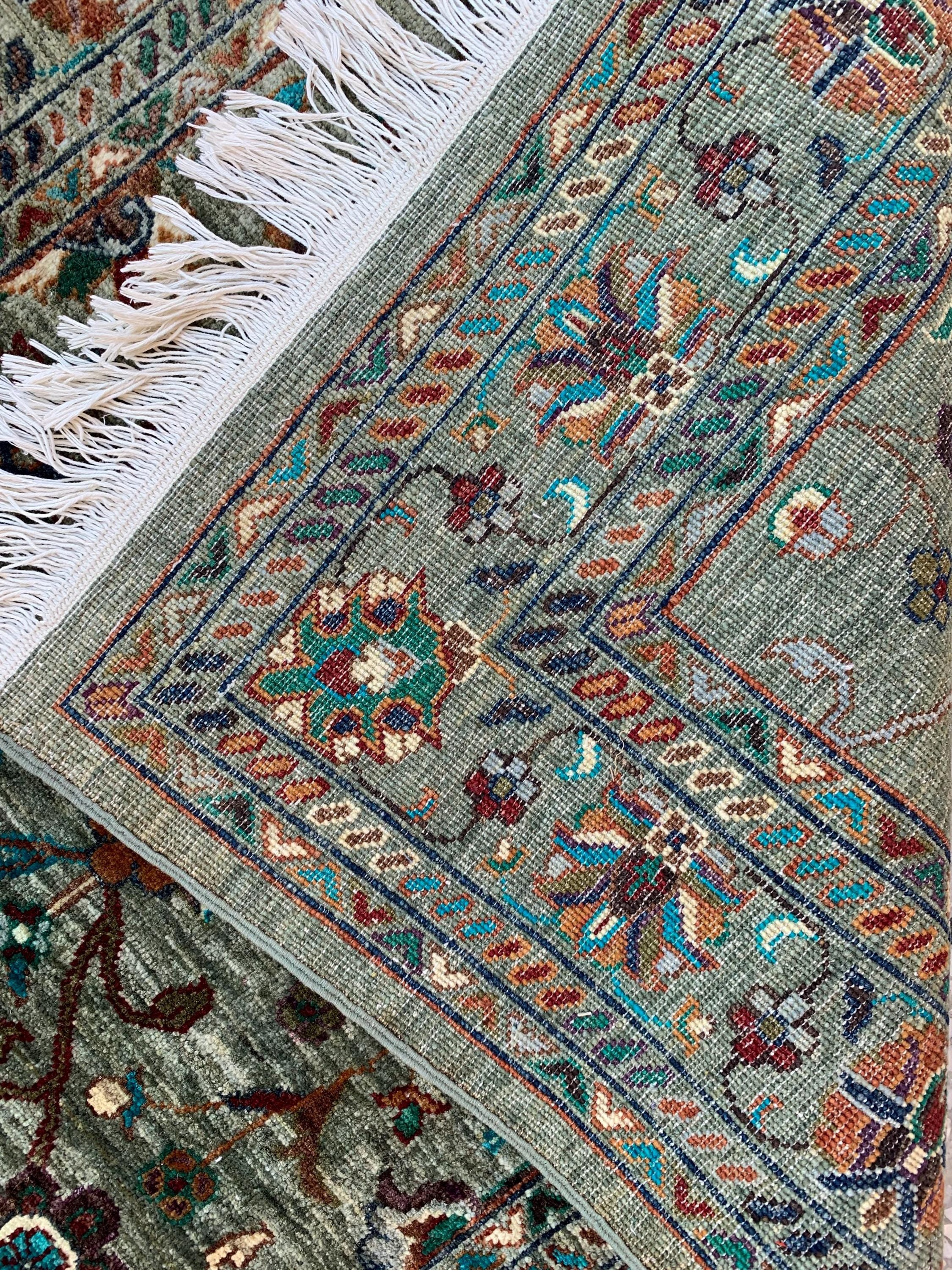 Afghan Chobi Rug 5.2x3.3 ft –Hand-Knotted Green Floral Wool Area Rug–Vintage Style Oriental Carpet–Traditional Handmade Afghan Rug 155x99 cm