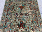 Afghan Chobi Rug 5.2x3.3 ft –Hand-Knotted Green Floral Wool Area Rug–Vintage Style Oriental Carpet–Traditional Handmade Afghan Rug 155x99 cm