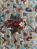 Afghan Chobi Rug 5.2x3.3 ft –Hand-Knotted Green Floral Wool Area Rug–Vintage Style Oriental Carpet–Traditional Handmade Afghan Rug 155x99 cm