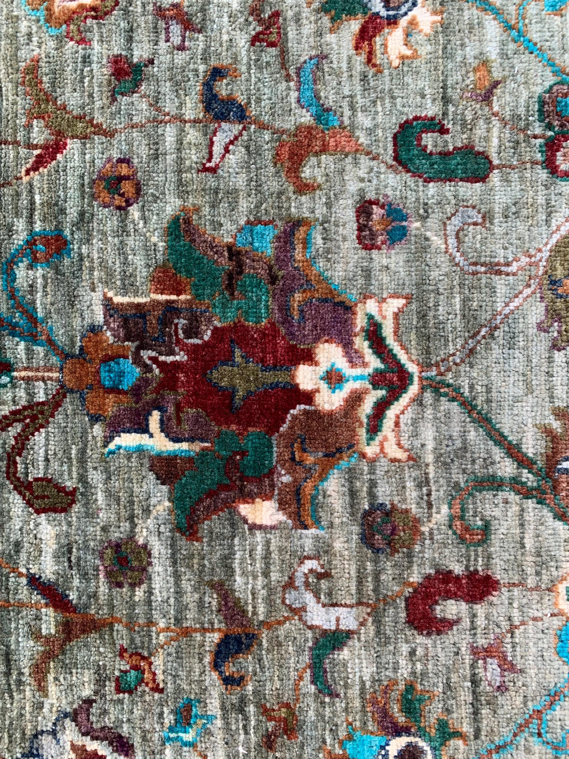 Afghan Chobi Rug 5.2x3.3 ft –Hand-Knotted Green Floral Wool Area Rug–Vintage Style Oriental Carpet–Traditional Handmade Afghan Rug 155x99 cm