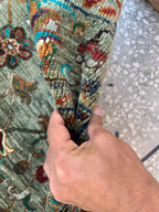 Afghan Chobi Rug 5.2x3.3 ft –Hand-Knotted Green Floral Wool Area Rug–Vintage Style Oriental Carpet–Traditional Handmade Afghan Rug 155x99 cm