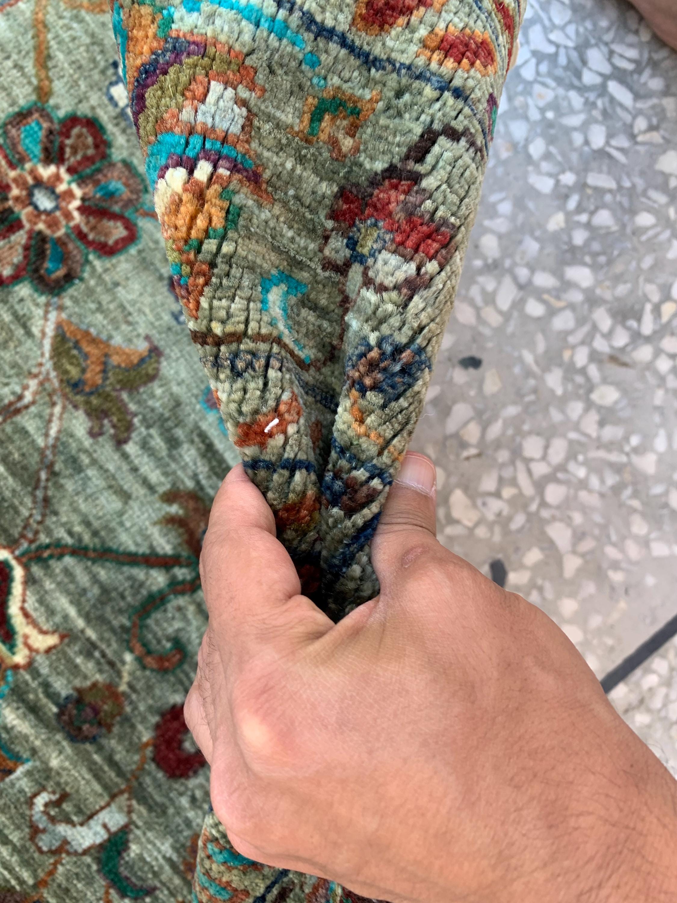 Afghan Chobi Rug 5.2x3.3 ft –Hand-Knotted Green Floral Wool Area Rug–Vintage Style Oriental Carpet–Traditional Handmade Afghan Rug 155x99 cm