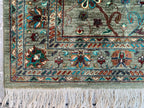 Afghan Chobi Rug 5.2x3.3 ft –Hand-Knotted Green Floral Wool Area Rug–Vintage Style Oriental Carpet–Traditional Handmade Afghan Rug 155x99 cm