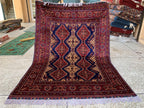 5x7ft, Handmade Afghan Tribal Rug–Navy Blue & Red Wool Area Rug –Geometric Oriental Carpet–Traditional Living Room or Office Decor 200x150cm