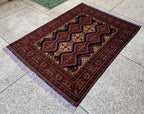 5x7ft, Handmade Afghan Tribal Rug–Navy Blue & Red Wool Area Rug –Geometric Oriental Carpet–Traditional Living Room or Office Decor 200x150cm