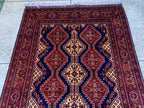 5x7ft, Handmade Afghan Tribal Rug–Navy Blue & Red Wool Area Rug –Geometric Oriental Carpet–Traditional Living Room or Office Decor 200x150cm