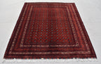 5x6ft, Hoja Roshnai Afghan Rug –Turkmen Hand-Knotted Wool Tribal Carpet–Red & Navy Oriental Area Rug–Traditional Afghan Home Decor 195x154cm