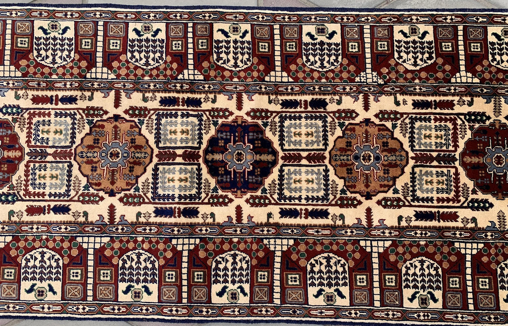 3x10 Afghan Turkmen Runner– Gandum Naksha High Pile Wool Rug –Handmade Hallway Carpet –Tribal Long Runner – Best Quality Afghan Rug 296x87cm