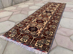 3x10 Afghan Turkmen Runner– Gandum Naksha High Pile Wool Rug –Handmade Hallway Carpet –Tribal Long Runner – Best Quality Afghan Rug 296x87cm
