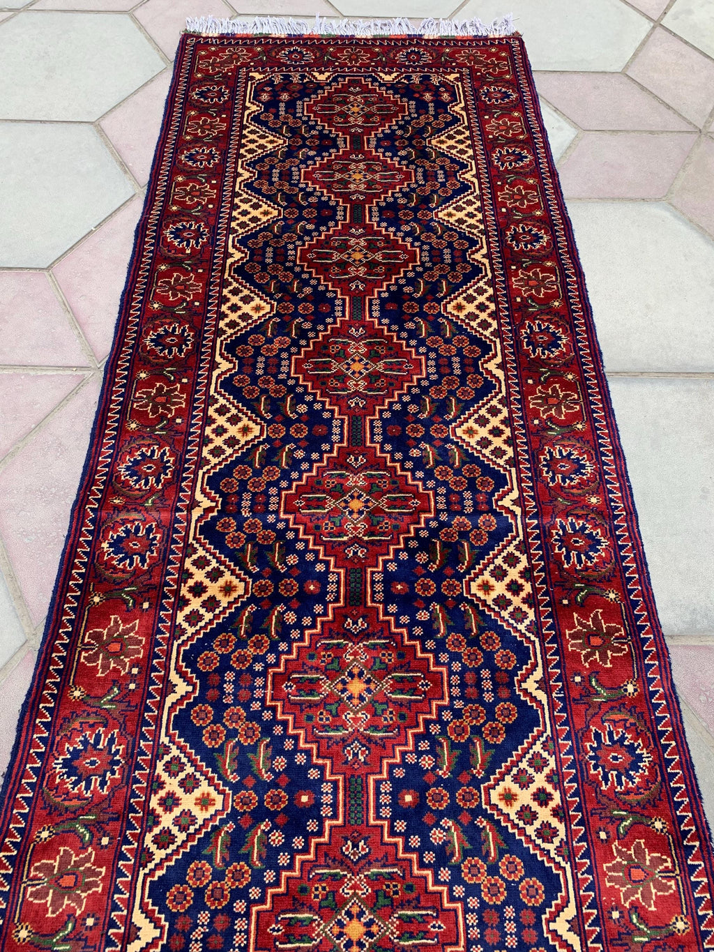 3x10ft, Afghan Turkmen Runner – Yousafi Naksha High Pile Wool Rug – Handmade Hallway Carpet – Tribal Long Runner – Best Quality Afghan Rug