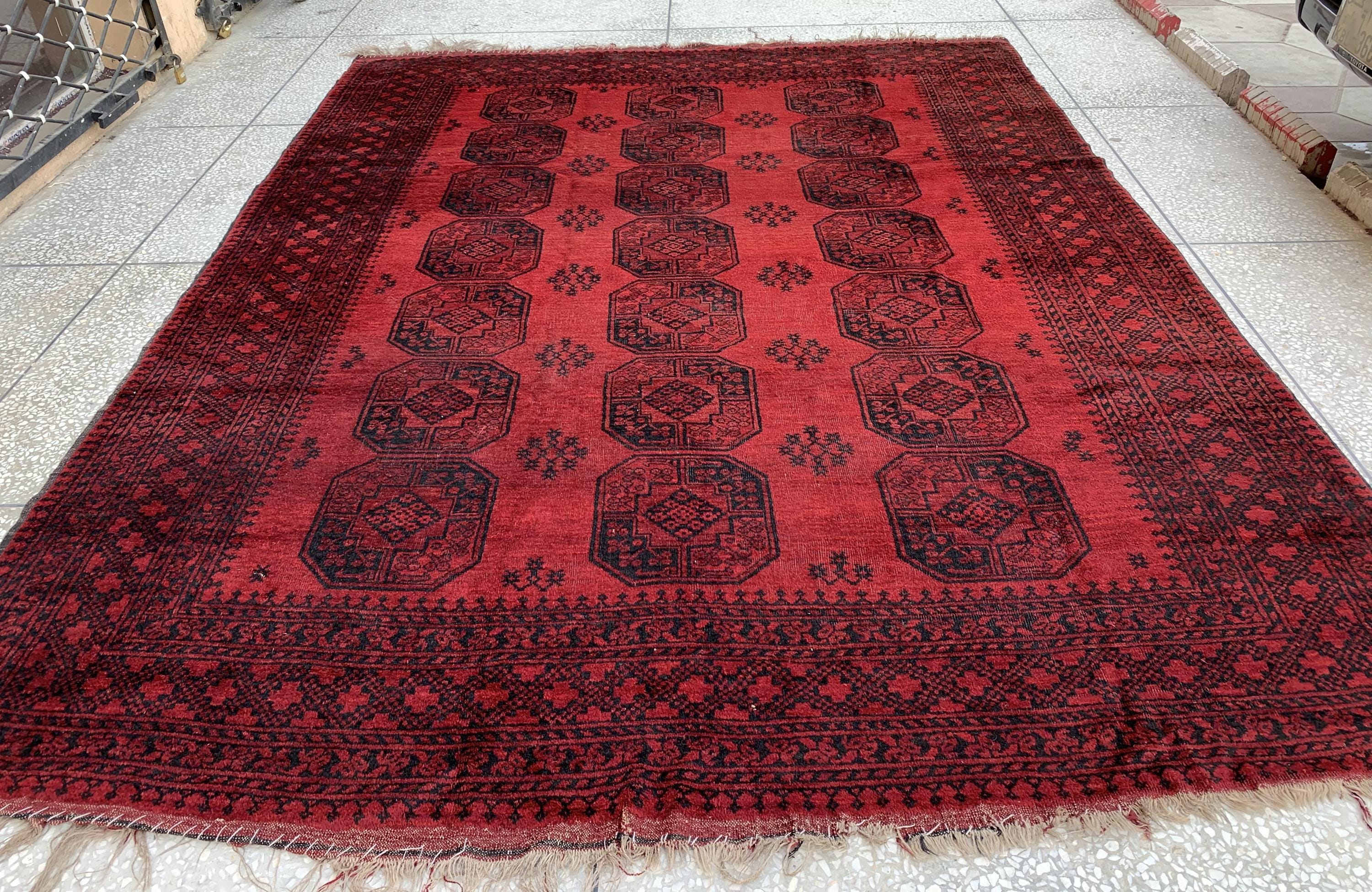 11.7x8.11 Ft Vintage Elephant Footprint Rug – Antique Afghan Handmade Wool Carpet | Large Oriental Tribal Area Rug for Living Room or Decor