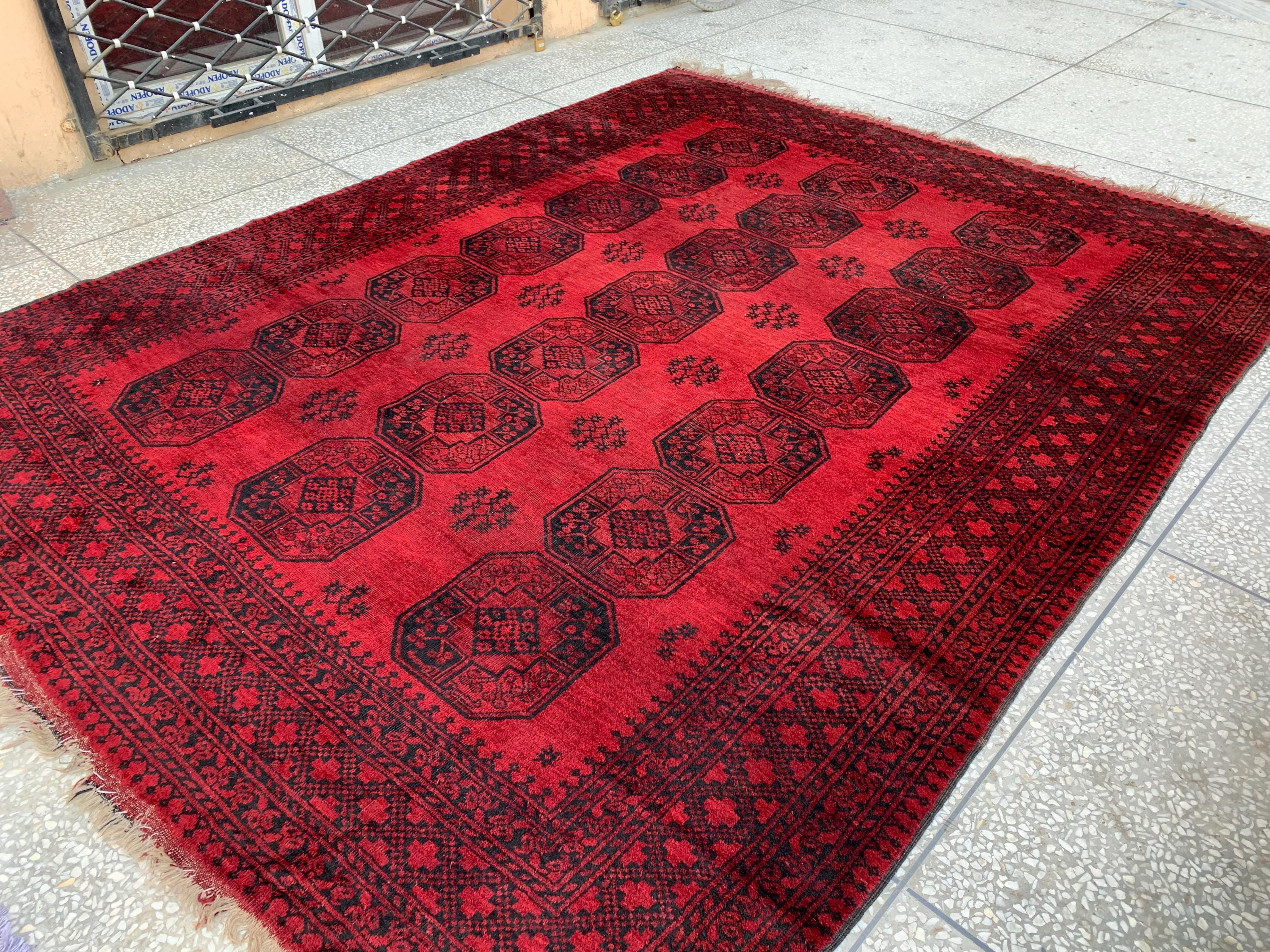 11.7x8.11 Ft Vintage Elephant Footprint Rug – Antique Afghan Handmade Wool Carpet | Large Oriental Tribal Area Rug for Living Room or Decor