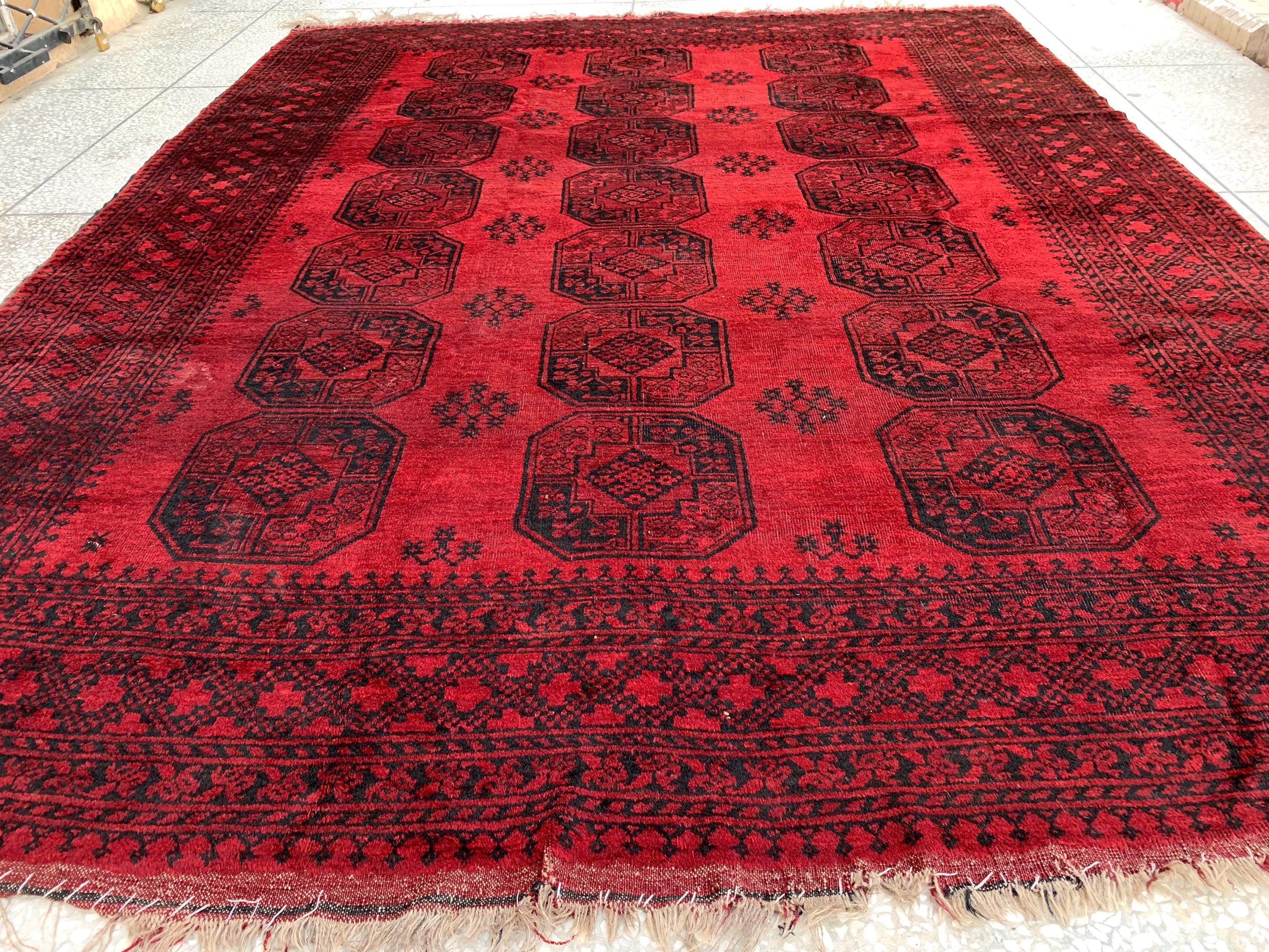 11.7x8.11 Ft Vintage Elephant Footprint Rug – Antique Afghan Handmade Wool Carpet | Large Oriental Tribal Area Rug for Living Room or Decor