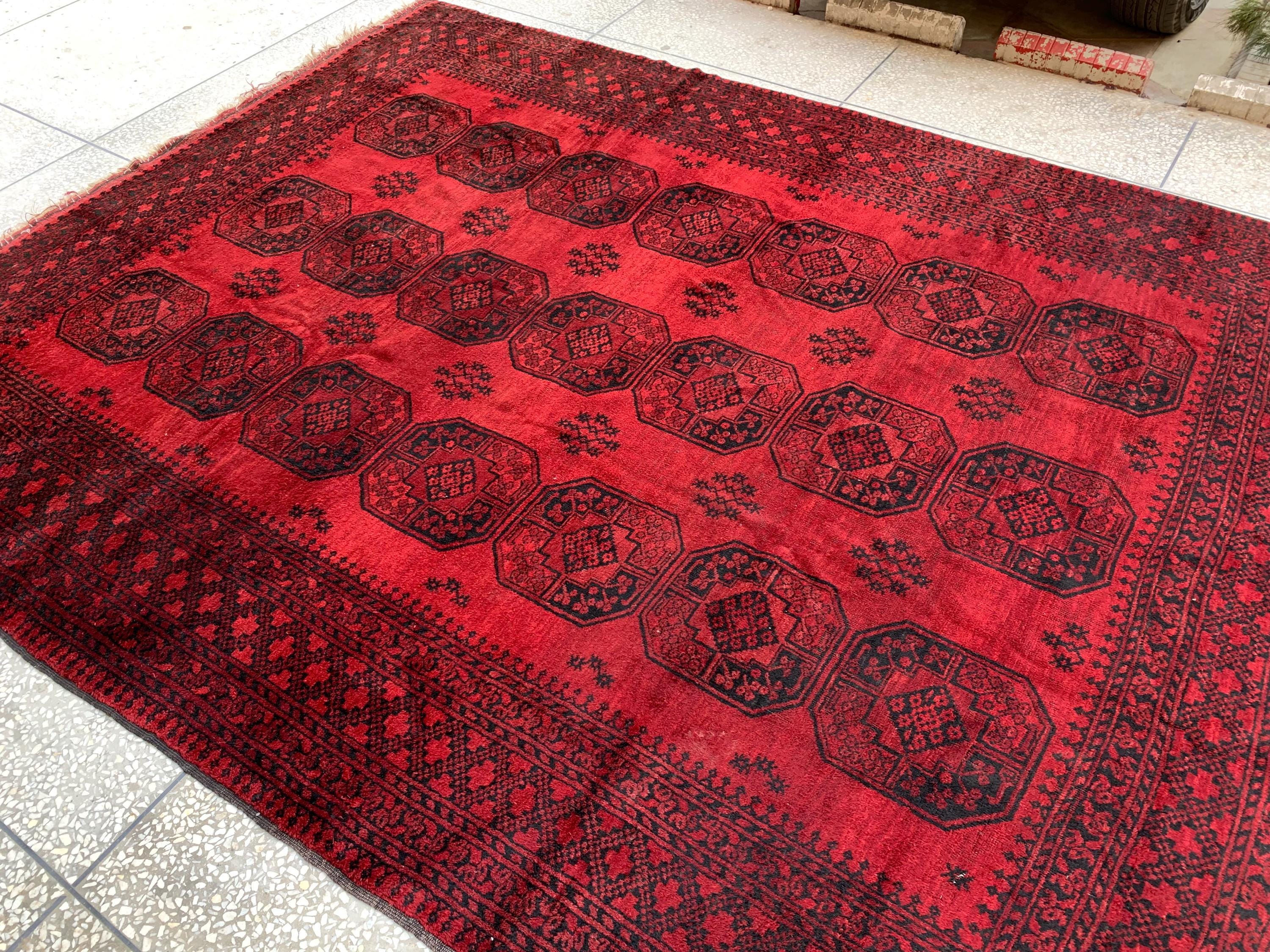11.7x8.11 Ft Vintage Elephant Footprint Rug – Antique Afghan Handmade Wool Carpet | Large Oriental Tribal Area Rug for Living Room or Decor
