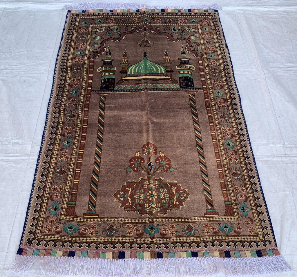 Handmade Turkmen Bukhara Beljik Prayer Rug 4.5x2.11 ft – Vintage Wool Islamic Mat, Red Tribal Design, Muslim Prayer Carpet, Hajj Gift