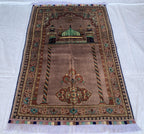 Handmade Turkmen Bukhara Beljik Prayer Rug 4.5x2.11 ft – Vintage Wool Islamic Mat, Red Tribal Design, Muslim Prayer Carpet, Hajj Gift