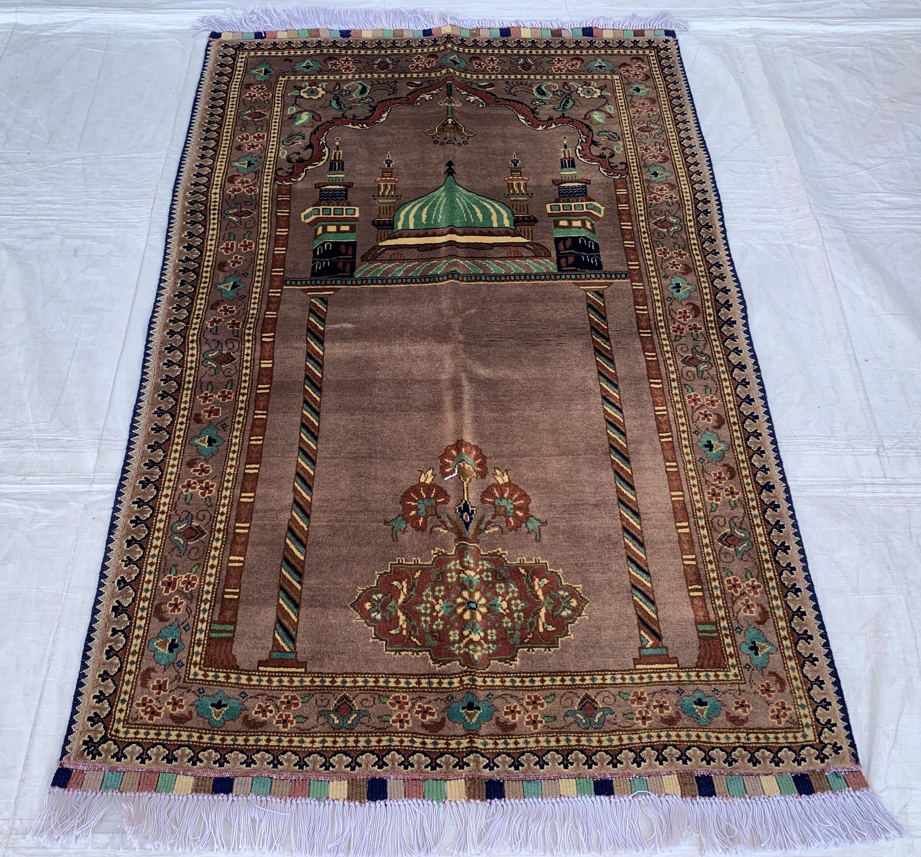 Handmade Turkmen Bukhara Beljik Prayer Rug 4.5x2.11 ft – Vintage Wool Islamic Mat, Red Tribal Design, Muslim Prayer Carpet, Hajj Gift